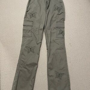 Butterfly Embroidered Cargo Pants